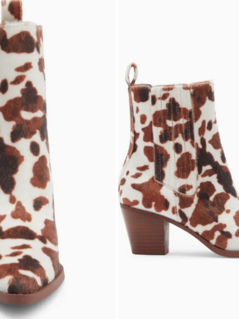 Dolce Vita STACIA boot- Brown and White Cow-Print Pointed Ankle Boots